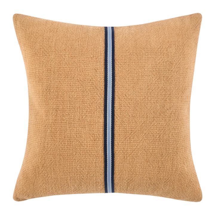 Throw Pillow, Woven Racing Stripe Design, 22 Inch Brown Cotton Linen - Benzara