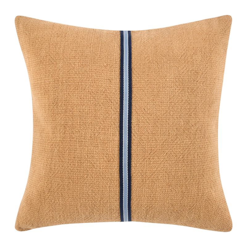 Throw Pillow, Woven Racing Stripe Design, 22 Inch Brown Cotton Linen - Benzara