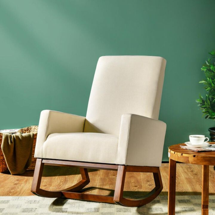 Hivvago Rocking High Back Upholstered Lounge Armchair with Side Pocket