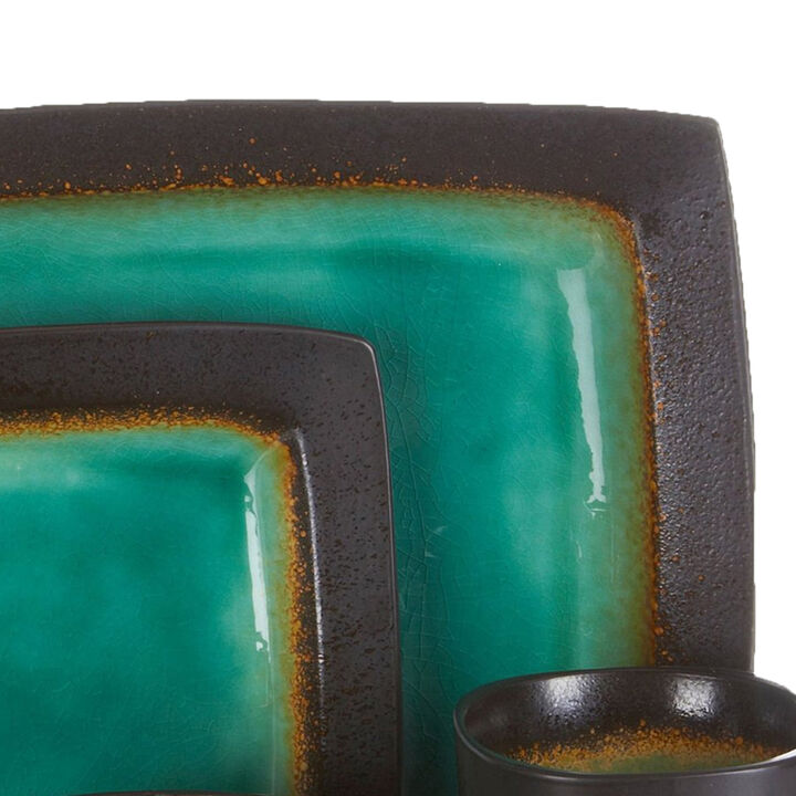 Gibson Ocean Paradise 16 Piece Square Stoneware Dinnerware Set in Jade