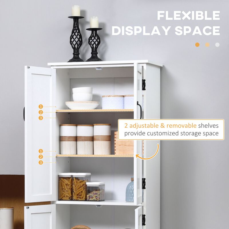 White Kitchen Storage: Floor Cabinet with 4 Doors and Adjustable Shelves