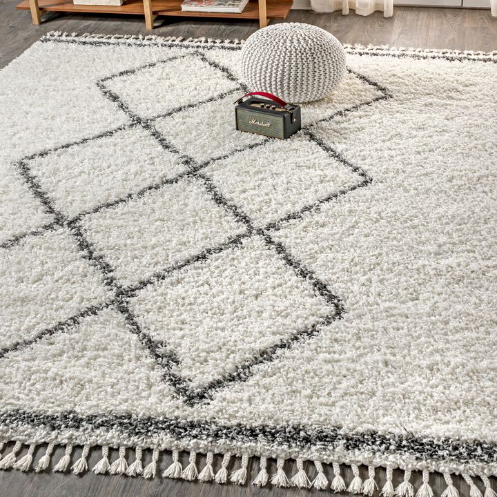 Beautiful Mercer Shag Plush Tassel Moroccan Tribal Geometric Trellis Area Rug