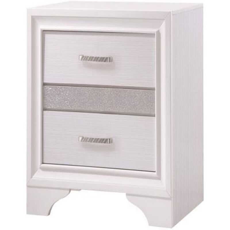 Wooden Nightstand with Hidden Jewelry Tray, White-Benzara