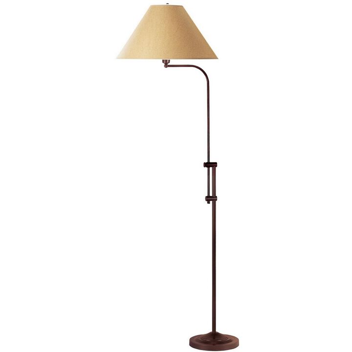 3 Way Metal Floor Lamp with and Adjustable Height Mechanism, Brown-Benzara