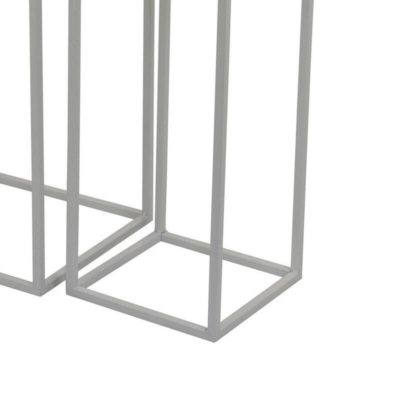 Sano Plant Stand Table Set of 3, Mesh Pattern, White Metal, Square - Benzara