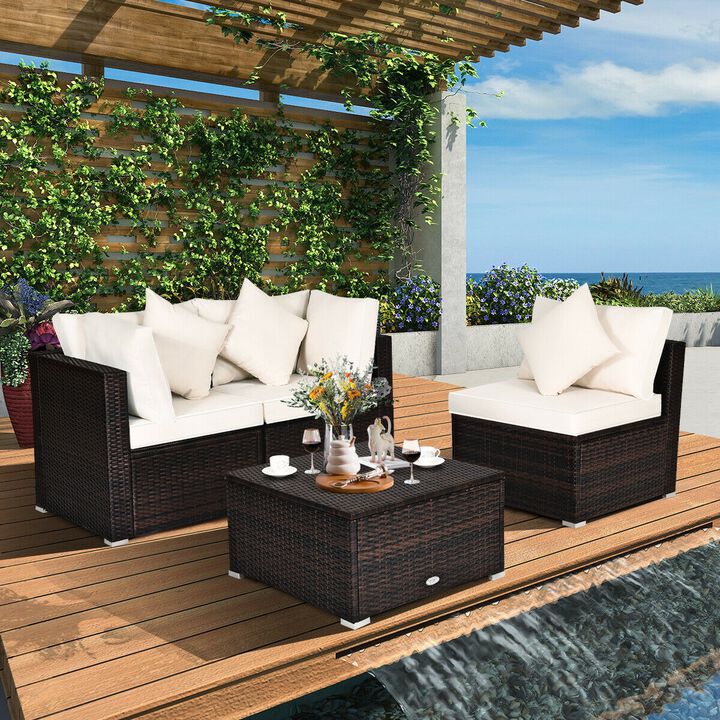 4 Pcs Ottoman Garden Deck Patio Rattan Wicker Furniture Set Cushioned Sofa