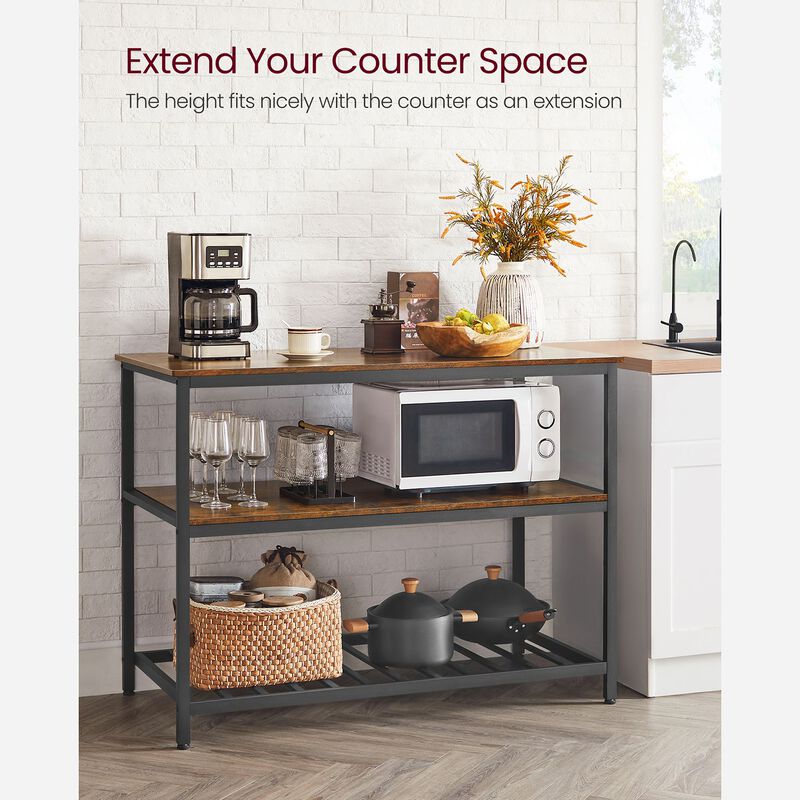 Kitchen Island with 3 Shelves and Large Worktop
