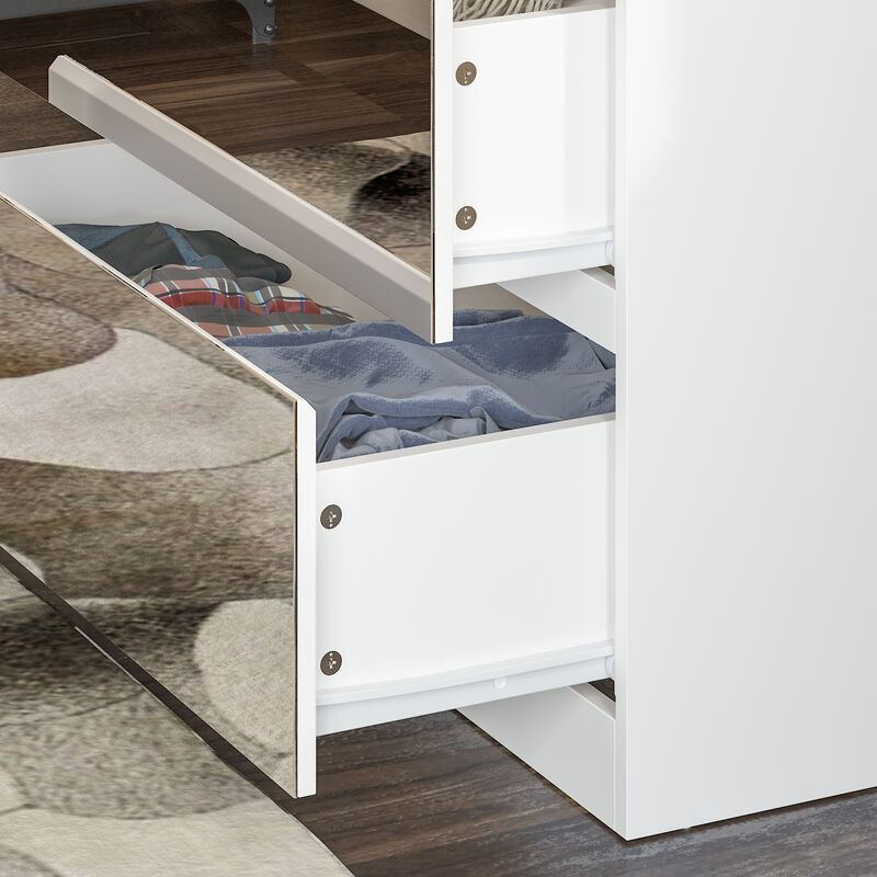 FUFU&GAGA Bedroom Double Door Three Drawer Storage Mirrored Wardrobe (31.5"W x 19.7"D x 70.9"H) White