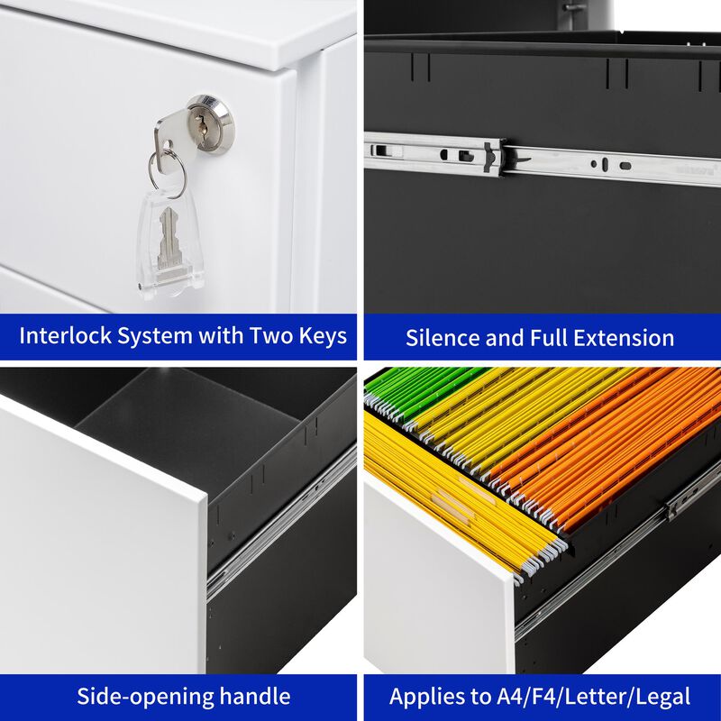 Steel 2-Drawer Mobile File Cabinet with Lock for Office and Home Use