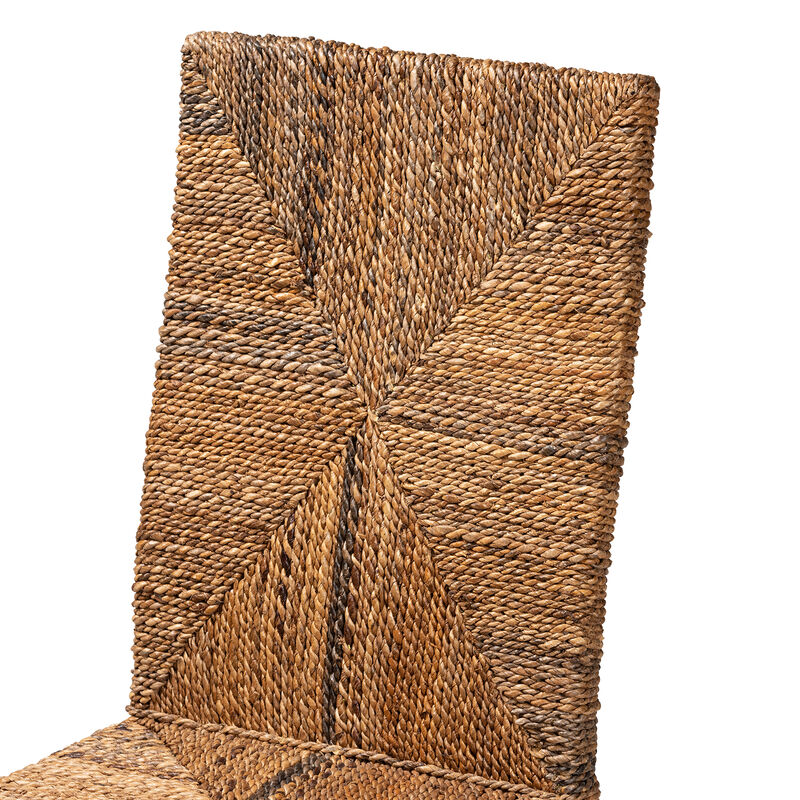 Bali & Pari Laymi Modern Bohemian Dark Brown Mahogany Wood and Seagrass Dining Chair