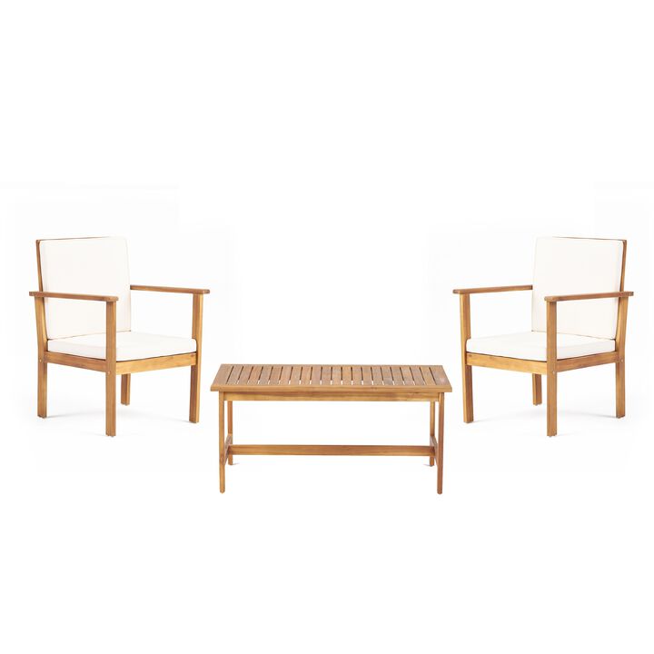 3pc Set with 2 Outdoor Club Chairs and Coffee Table in Acacia Wood - Benzara