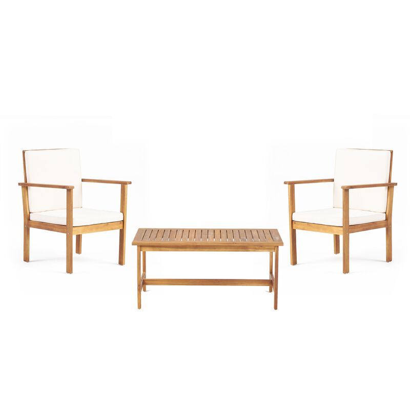 3pc Set with 2 Outdoor Club Chairs and Coffee Table in Acacia Wood - Benzara