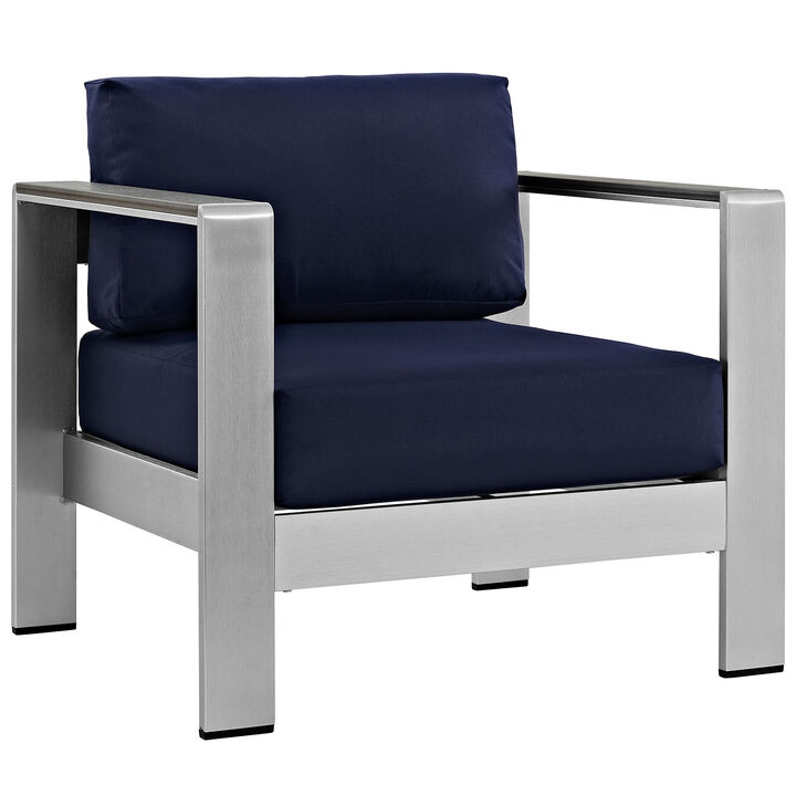 Shore 3 Piece Outdoor Patio Aluminum Set - Silver Navy