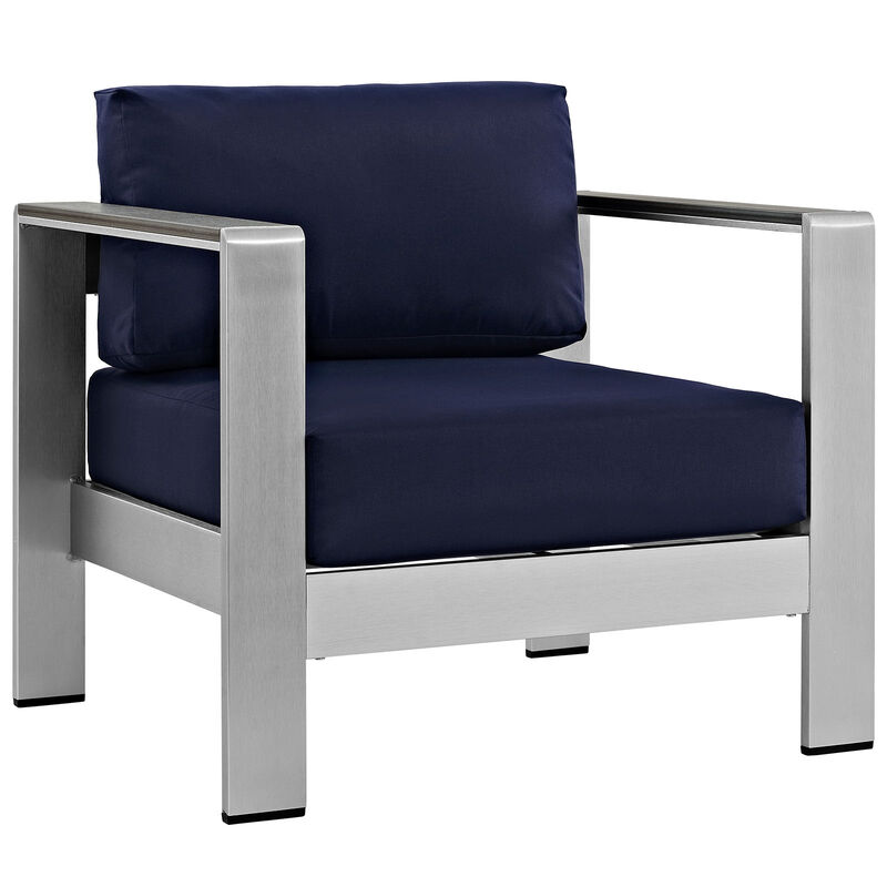 Shore 3 Piece Outdoor Patio Aluminum Set - Silver Navy
