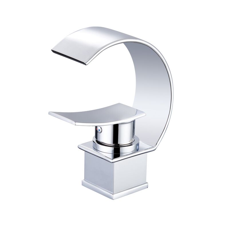 Mondawe Luxury C-Shape Arc Waterfall Spout Single Handle 8 inch Widespread Bathroom Sink Faucet With Pop-up Drain in Chrome