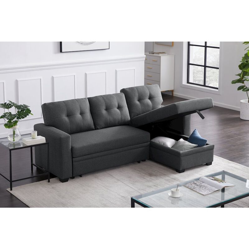 CP HomeDecor Devion Furniture Polyester Fabric Reversible Sleeper Sectional Sofa-Dark Gray