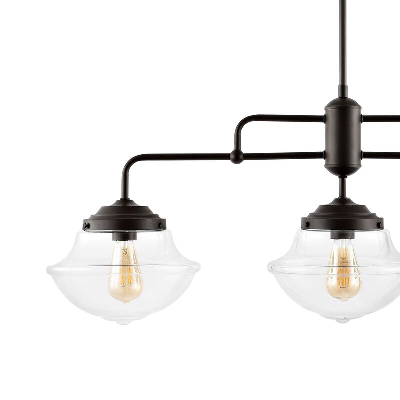 Avery 3-Light Industrial Farmhouse Rustic Iron/Glass Linear LED Pendant
