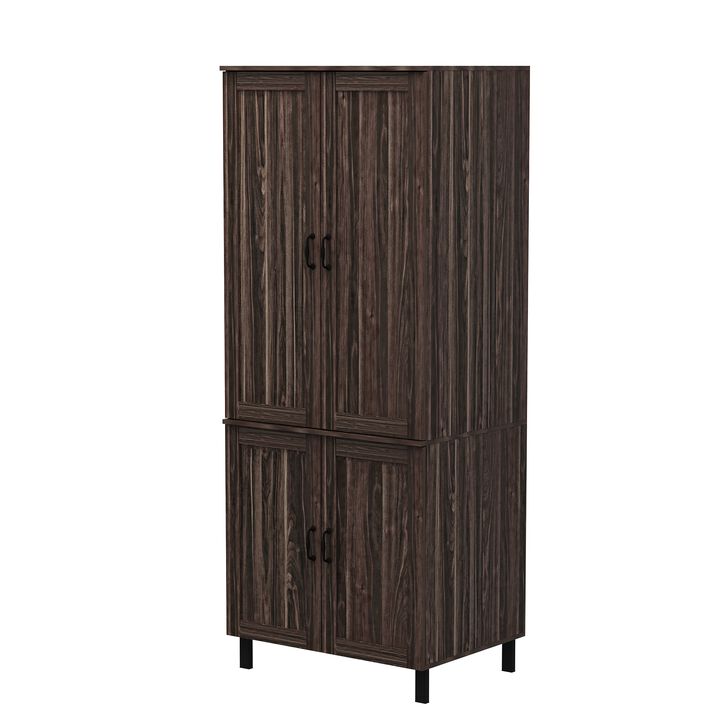 78.7 in. H Brown Wood Grain 4-Door Accent Cabinet Classic Style Kitchen Pantry Storage Cabinet With Adjustable Hinges