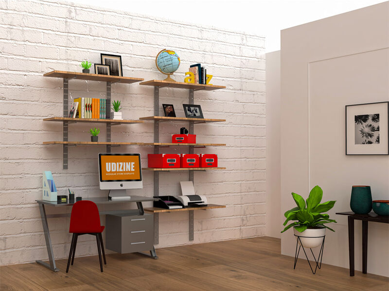 Stylish Home Office System 91" & 46" High 5 Tier with Wood Shelves 10"-12" Width | 2 Sections- Shelves Sold Separately