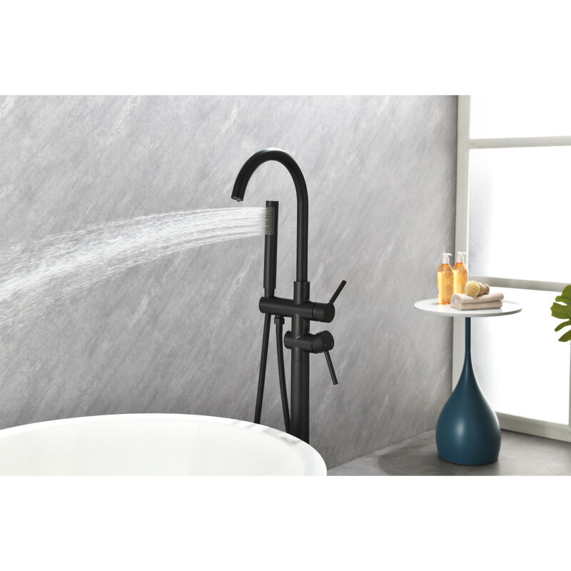 Matte Black Freestanding Tub Filler with Handheld Shower