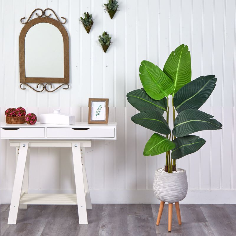 Hivvago 5 Feet Travelers Palm Artificial Tree in White Planter with Stand