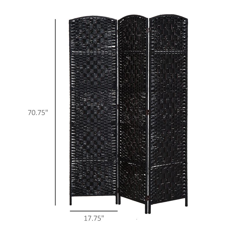 Black Woven Separator: 6' Tall 3-Panel Wicker Room Divider