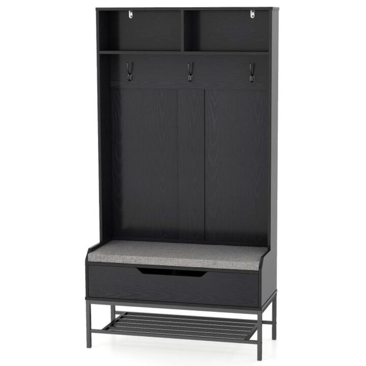 Hivvago 69 Inches Tall Hall Tree 4-in-1 Coat Rack with Seat Cushion and Shoe Storage