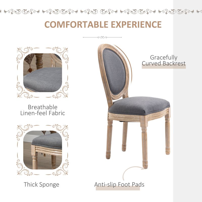 Grey French Dining: Set of 2 Armless Linen-Touch Upholstered Chairs
