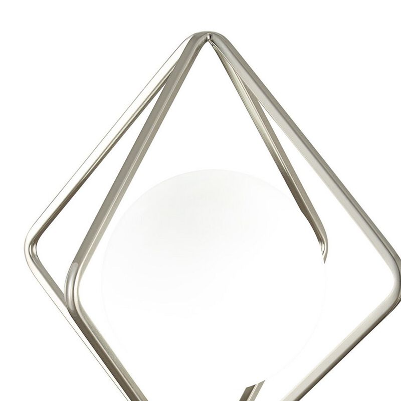 20 Inch Table Lamp, Globe Glass Shade, Accent Cylindrical Base, Nickel-Benzara