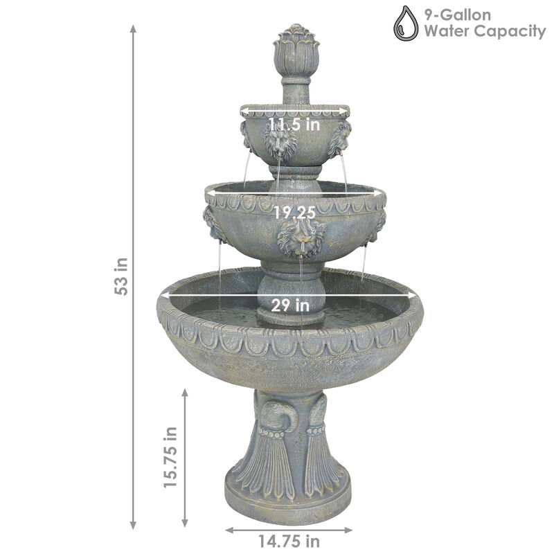 Sunnydaze Lion Head Fiberglass Outdoor 4-Tier Water Fountain