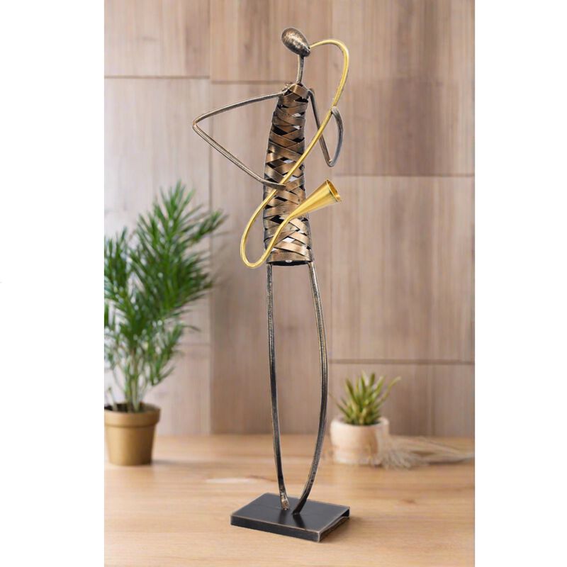 Playing Saxophone  Musician Brush Bronze Color Metal Sculpture