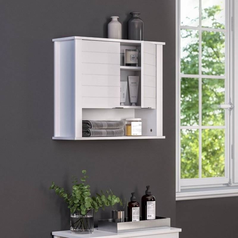 QuikFurn White 2 Door Wall Mounted Bathroom Storage Cabinet