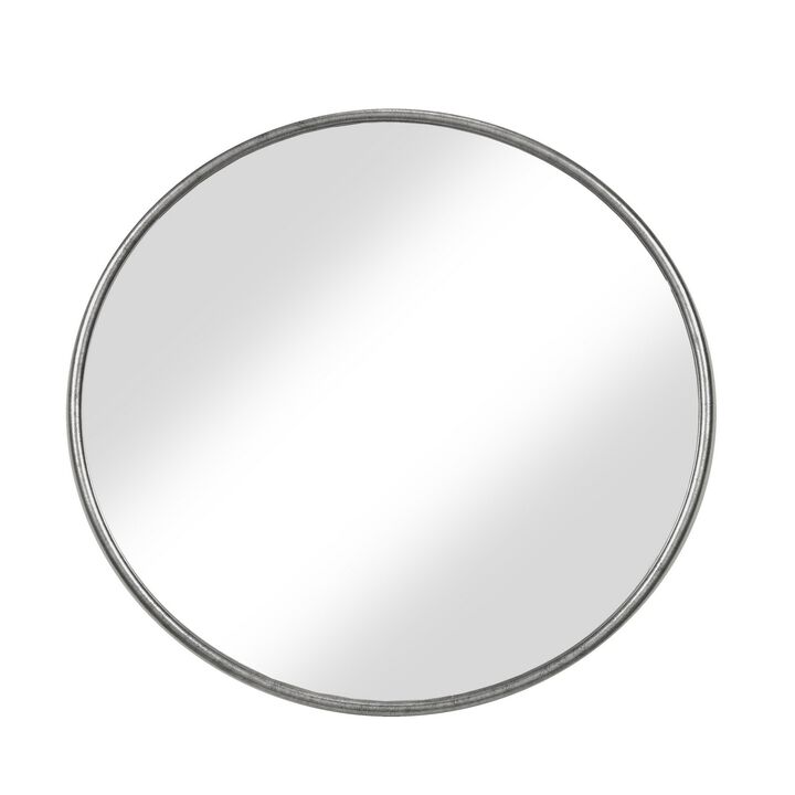 Contemporary Style Round Metal Framed Wall Mirror, Large, Antique Silver-Benzara