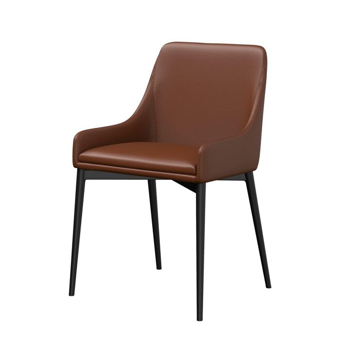 21 Inch Dining Chair, Set of 2, Sleek Black Base, Vegan Leather, Cognac - Benzara