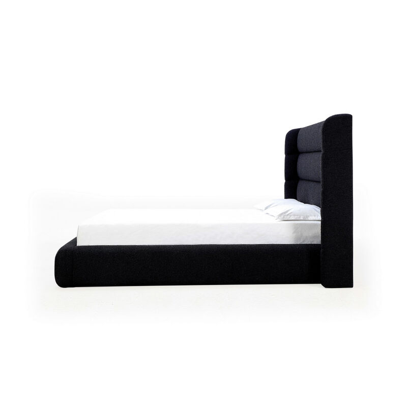 Mase Full Platform Bed, Boucle Upholstery, Wingback Headboard, Gray - Benzara