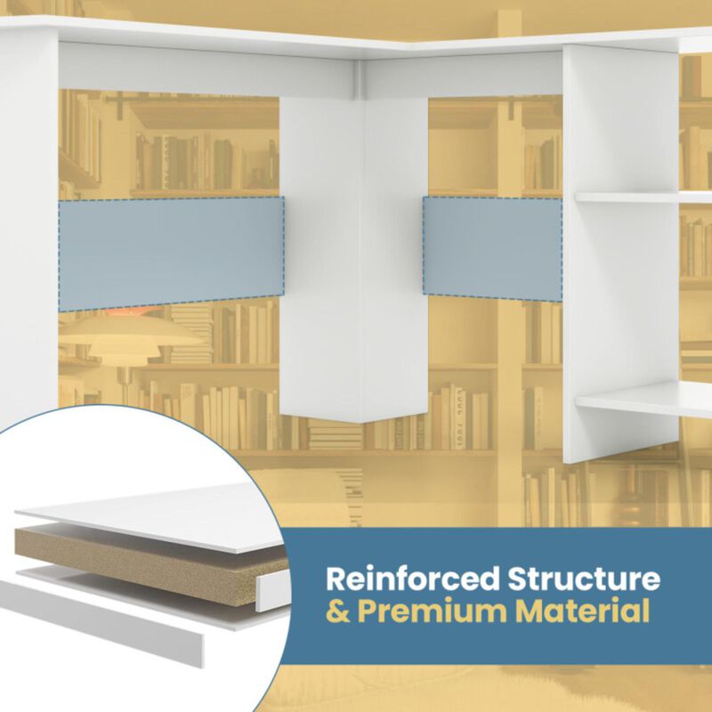 Hivvago Large Modern L-shaped Computer Desk with 2 Cable Holes and 2 Storage Shelves