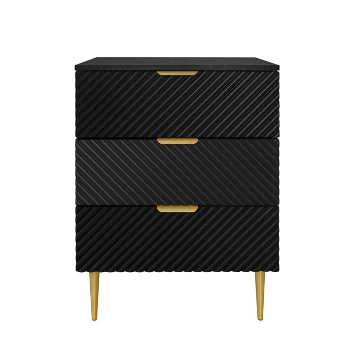 MONDAWE Three Drawer Dresser-Mid Century Modern Fluted Storage Cabinet with Arc Handles, Perfect for Bedroom, Living Room, or Study