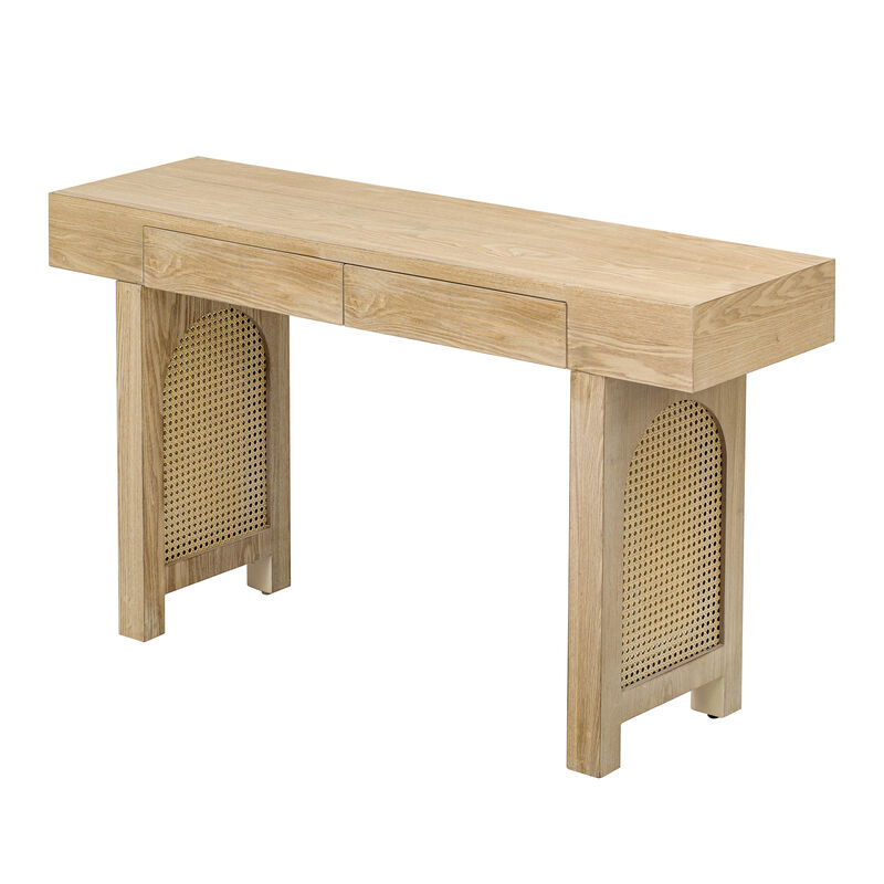 Merax Narrow Console Table with Rattan Accent