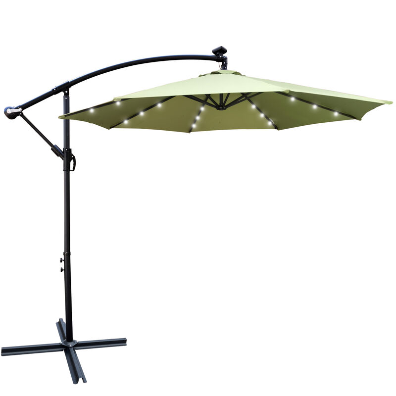 10 FT Outdoor Patio Umbrella Solar Powered LED Lighted Sun Shade Market Waterproof 8 Ribs