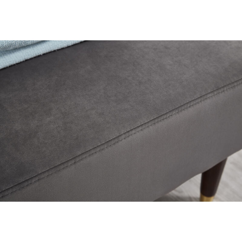 Modern Chaise Lounge Chair Velvet Upholstery (Grey)