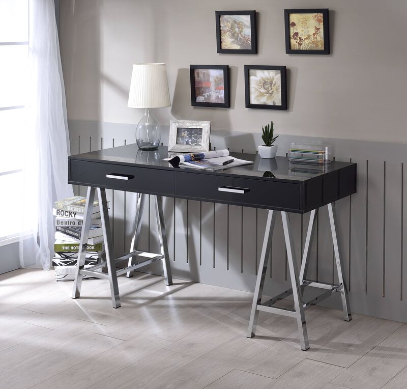 ACME Coleen Writing Desk, Black High Gloss & Chrome