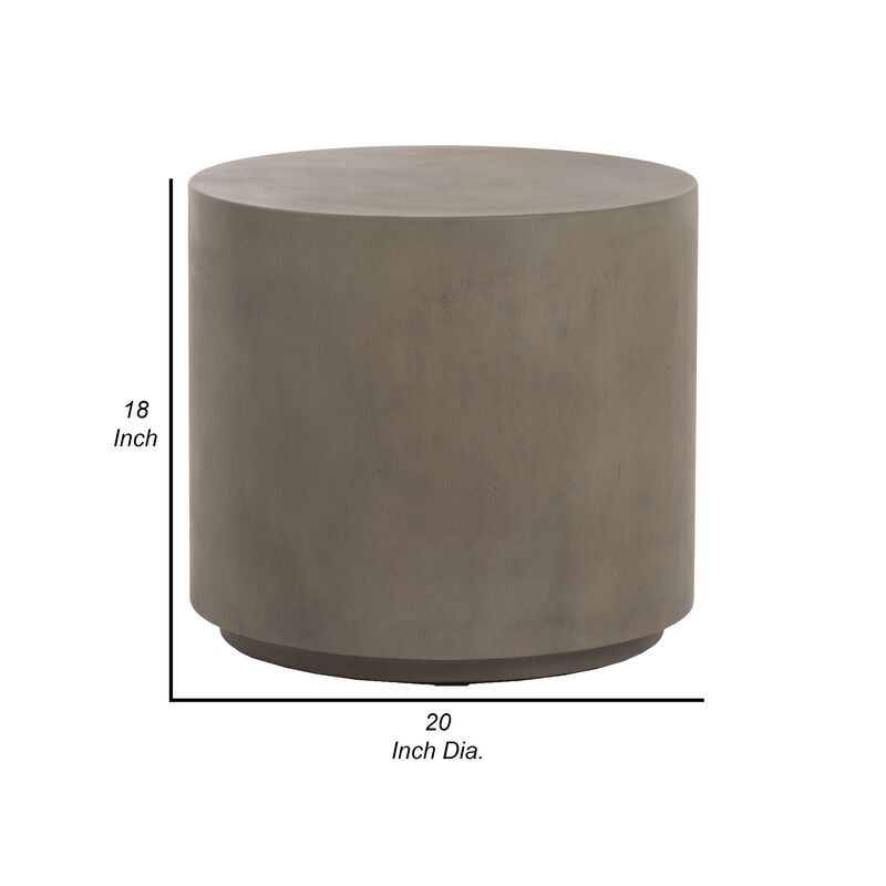 20 Inch Side End Table, Fiber Reinforced Gray Concrete, Modern Round  - Benzara