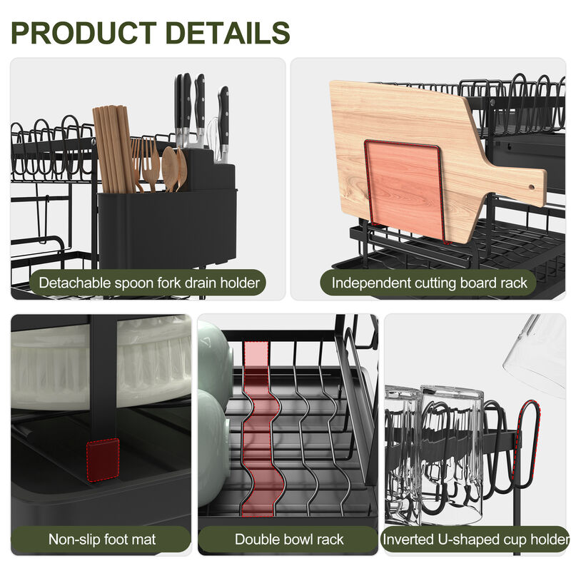 2 Tier Dish Drying Rack Over Sink Steel Kitchen Holder Drain Board Set Metal