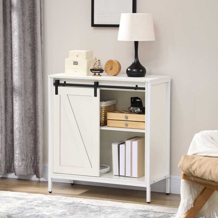 White Kitchen Cabinet: Farmhouse Sideboard with Sliding Barn Door