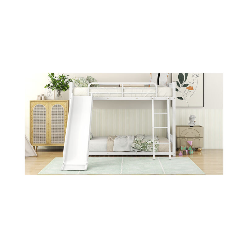 Metal Bunk Bed With Slide, Twin Over Twin