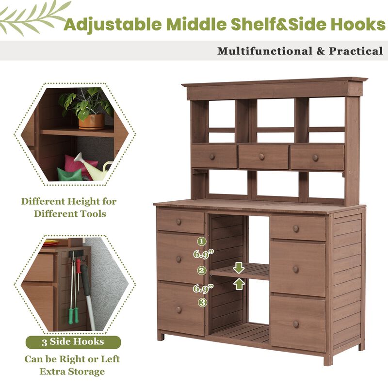 MONDAWE Outdoor Storage Garden Potting Bench Table, with Multiple Drawers and Shelves for Patio,Garden,Backyard