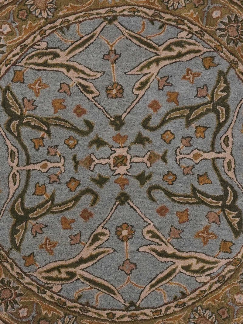 RUGSOTIC CARPETS HAND TUFTED WOOL ECO-FRIENDLY AREA RUGS  - 8'x8', Round Shape, Blue & Green, Classic Oriental Traditional  Design, High Pile Thick Handmade Anti Skid Area Rugs (K00503)