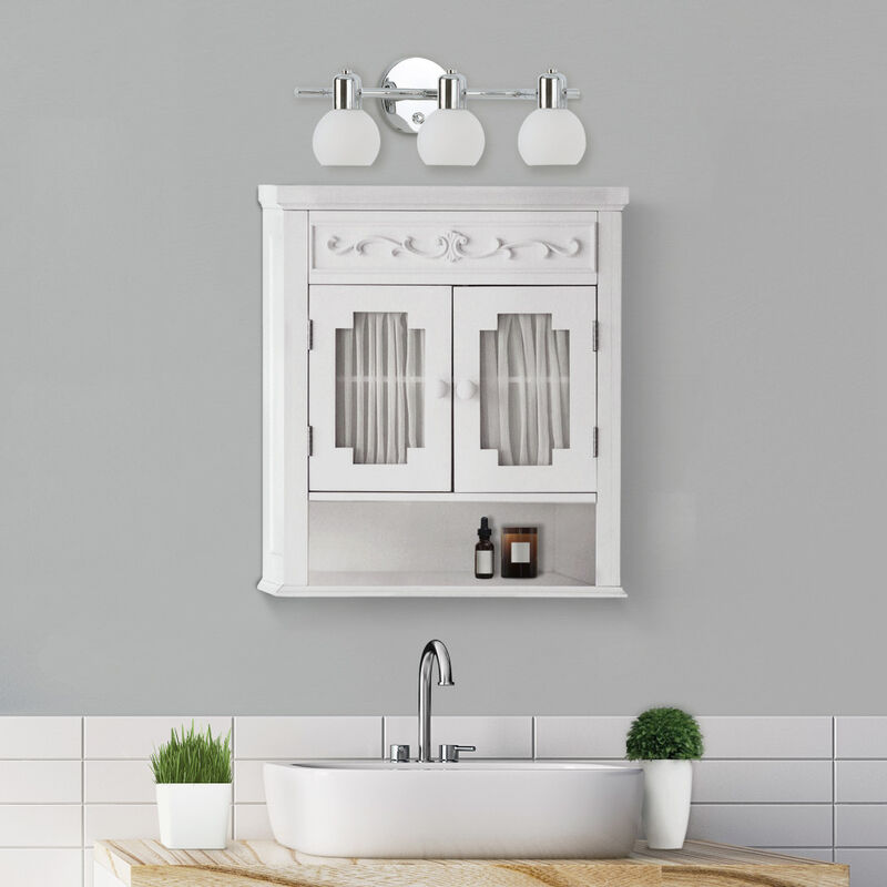 Teamson Home Lisbon Removable Wooden Wall Cabinet with Drapery-Lined Doors, White