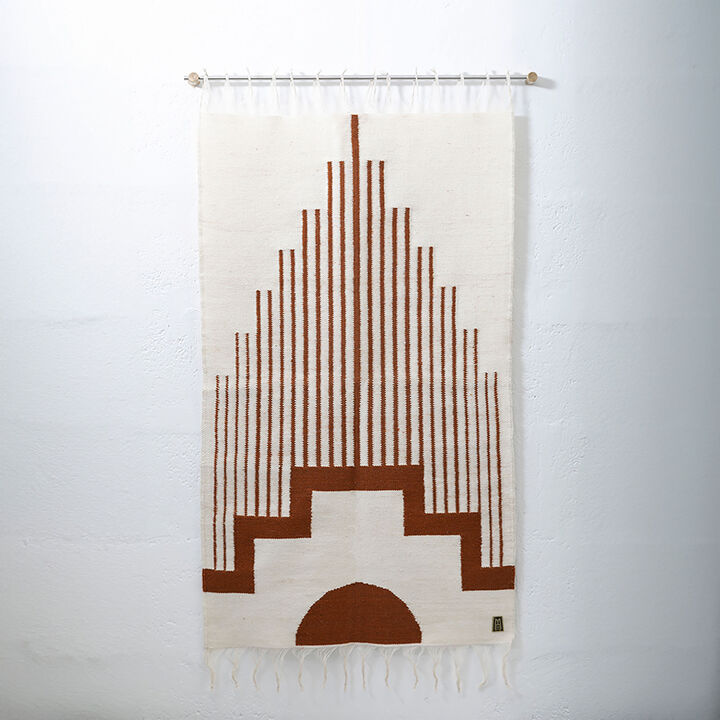 CENTRO Sheep Wool Handwoven Tapestry, Aged Bronze Wall Mount, Ivory & Terracota