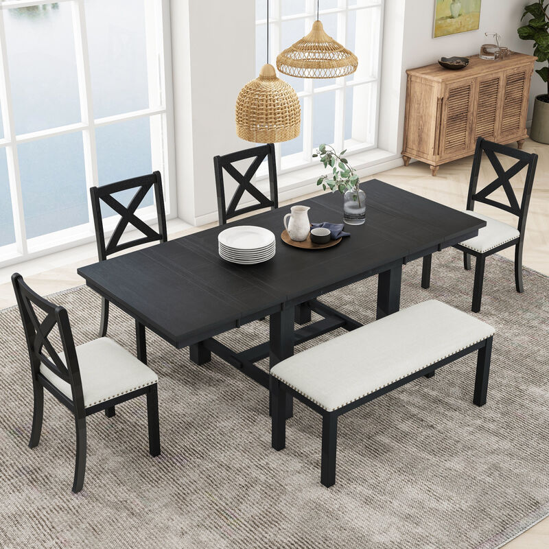 6-Piece Farmhouse Dining Set with Extendable Table
